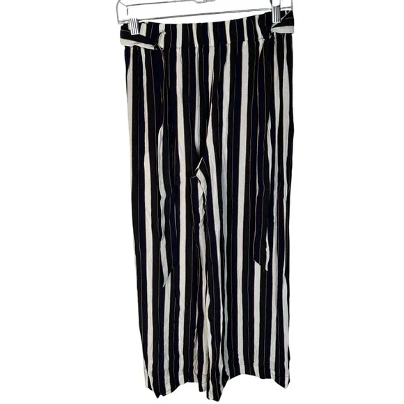 Aritzia Wilfred S Faun $178 Striped Gaucho Wide Leg Pants High Rise Crop Blue - Picture 6 of 15